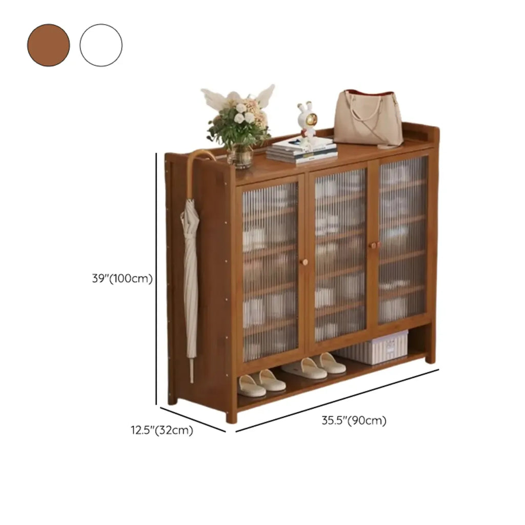 Armoire à chaussures à plusieurs niveaux avec portes réglables en bois et acrylique