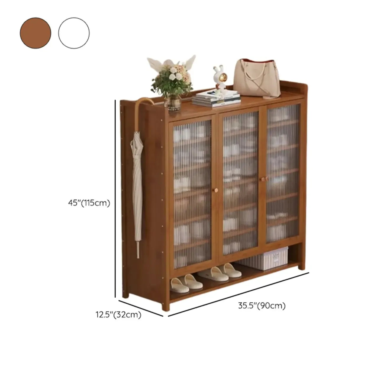 Armoire à chaussures à plusieurs niveaux avec portes réglables en bois et acrylique