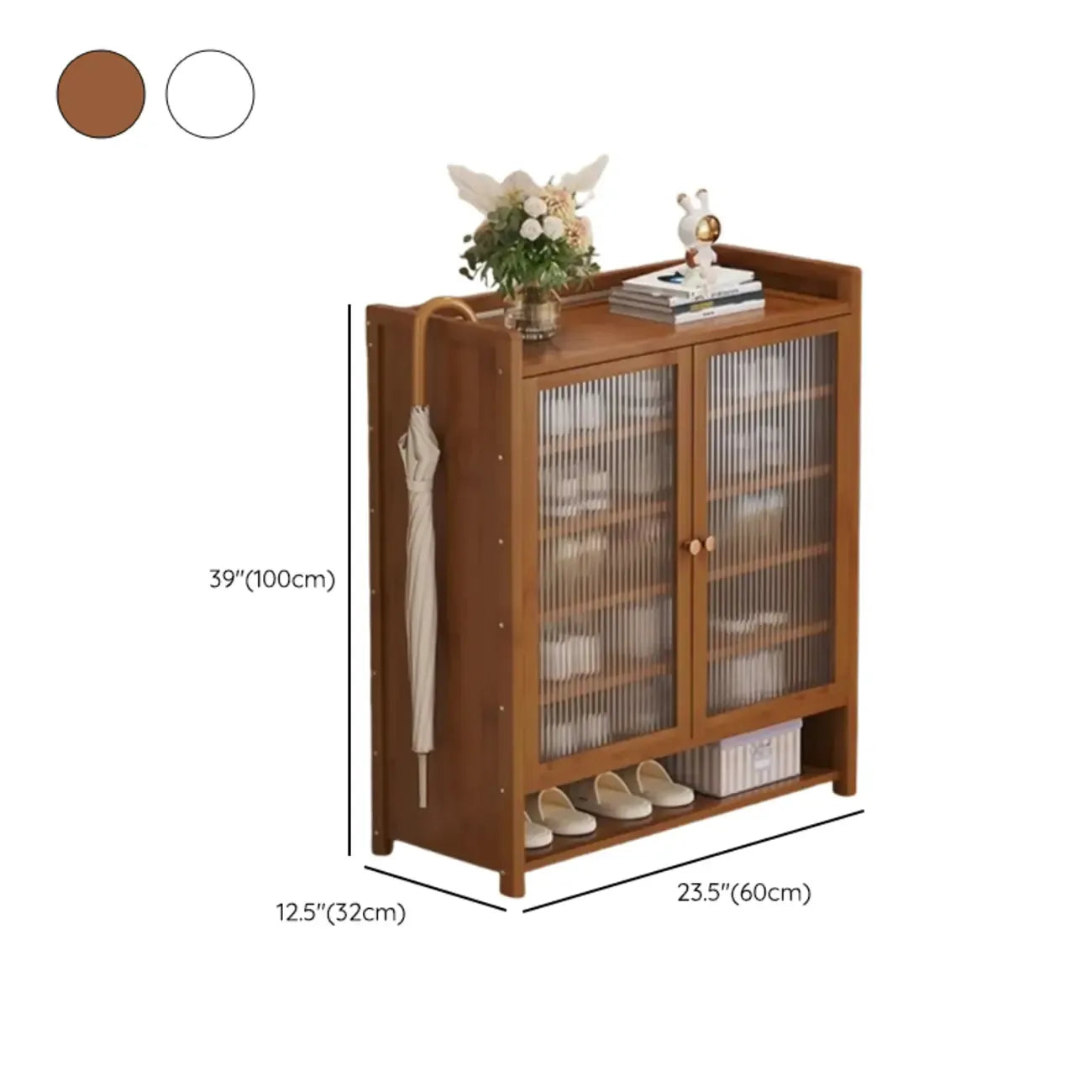 Armoire à chaussures à plusieurs niveaux avec portes réglables en bois et acrylique
