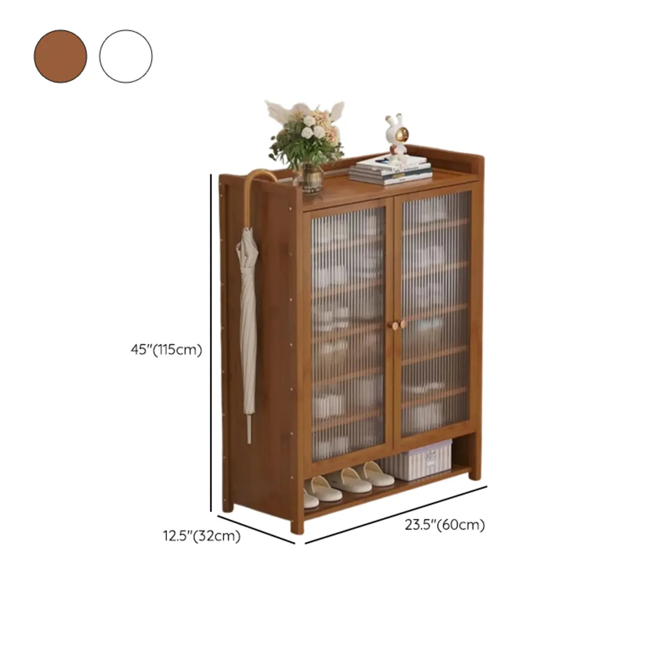 Armoire à chaussures à plusieurs niveaux avec portes réglables en bois et acrylique