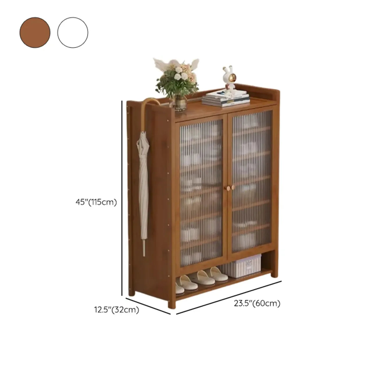 Armoire à chaussures à plusieurs niveaux avec portes réglables en bois et acrylique