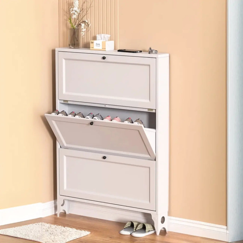 Armoire à chaussures compacte et mince en métal blanc à ouverture frontale