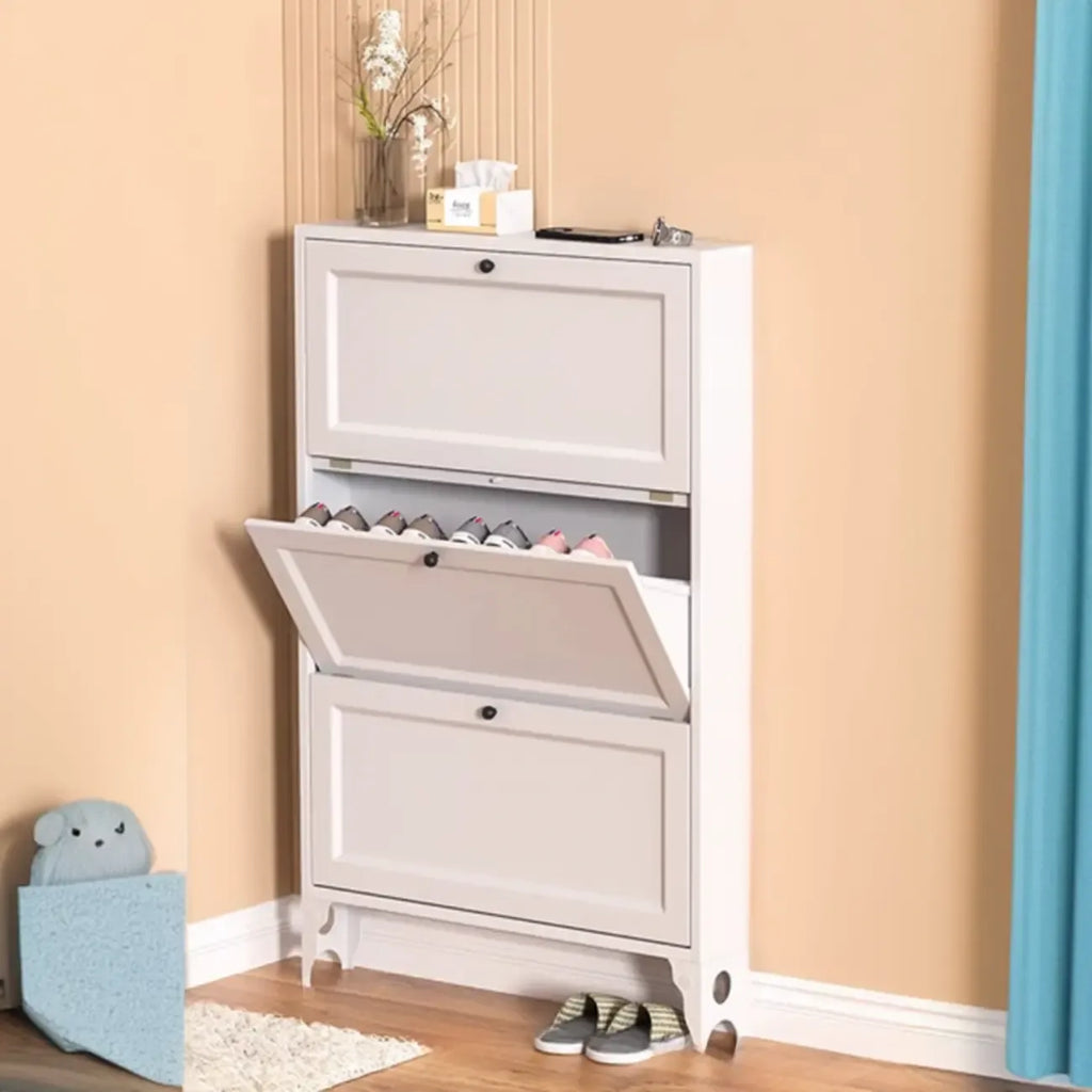 Armoire à chaussures compacte et mince en métal blanc à ouverture frontale