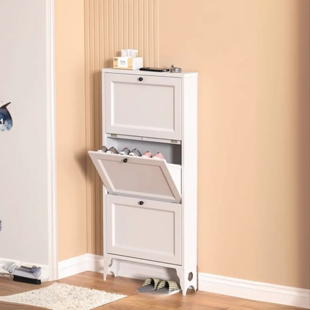 Armoire à chaussures compacte et mince en métal blanc à ouverture frontale