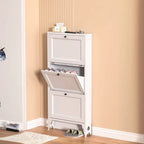 Armoire à chaussures compacte et mince en métal blanc à ouverture frontale