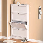 Armoire à chaussures compacte et mince en métal blanc à ouverture frontale