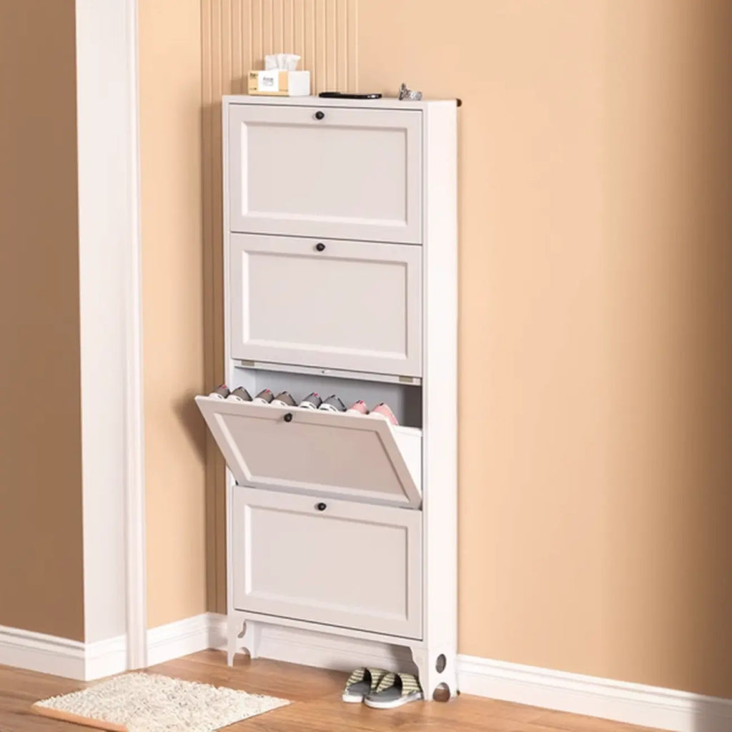 Armoire à chaussures compacte et mince en métal blanc à ouverture frontale