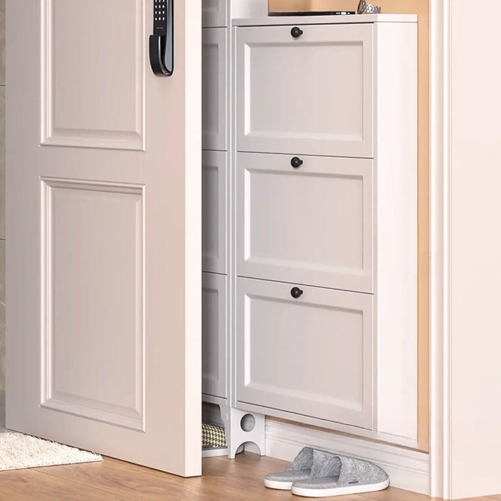 Armoire à chaussures compacte et mince en métal blanc à ouverture frontale