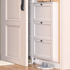 Armoire à chaussures compacte et mince en métal blanc à ouverture frontale