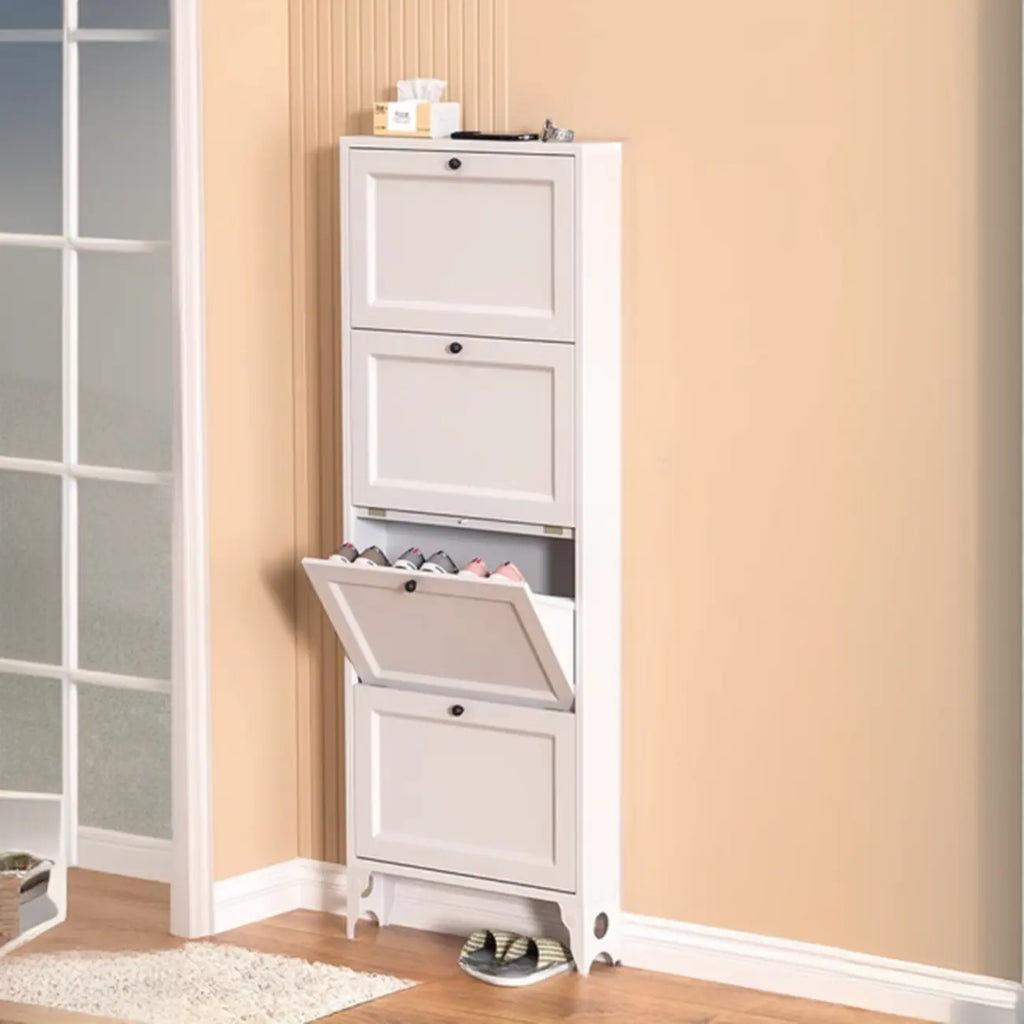 Armoire à chaussures compacte et mince en métal blanc à ouverture frontale