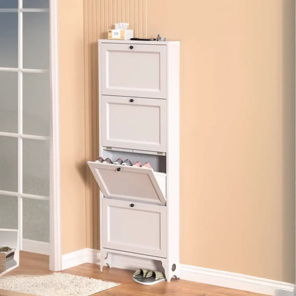 Armoire à chaussures compacte et mince en métal blanc à ouverture frontale