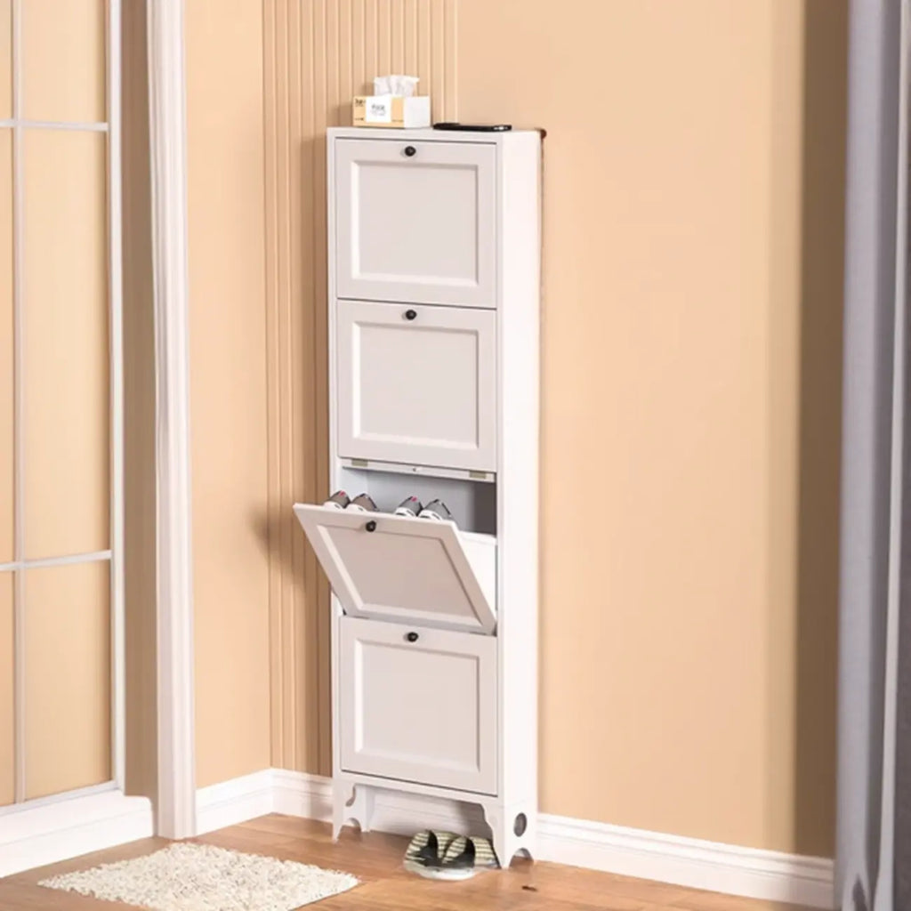 Armoire à chaussures compacte et mince en métal blanc à ouverture frontale