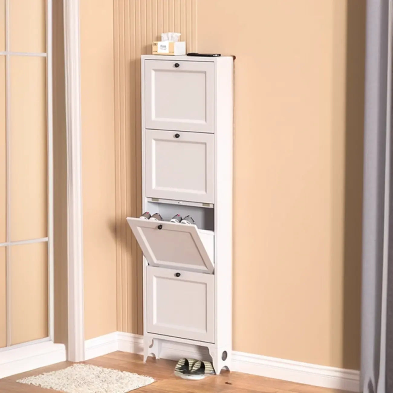 Armoire à chaussures compacte et mince en métal blanc à ouverture frontale