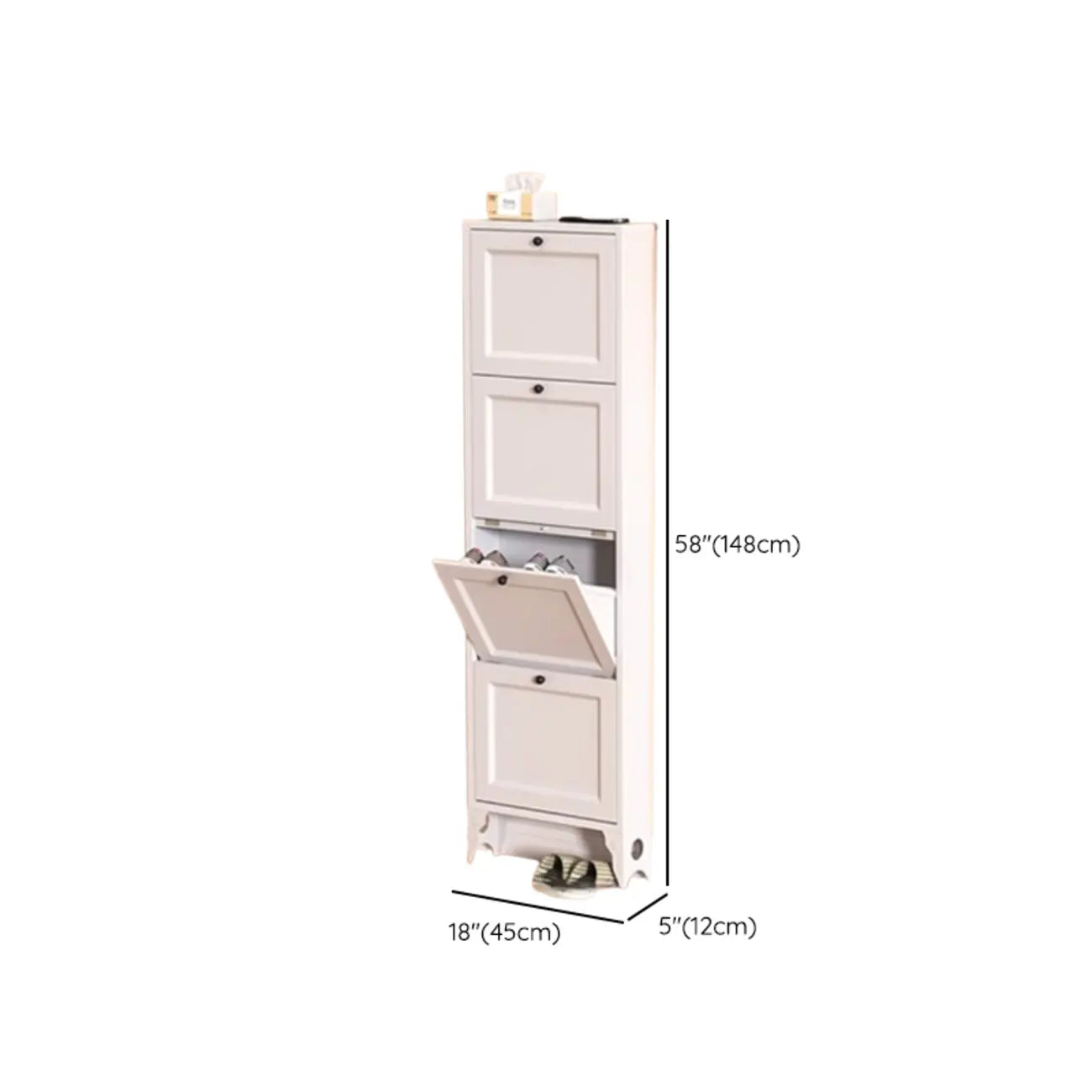 Armoire à chaussures compacte et mince en métal blanc à ouverture frontale
