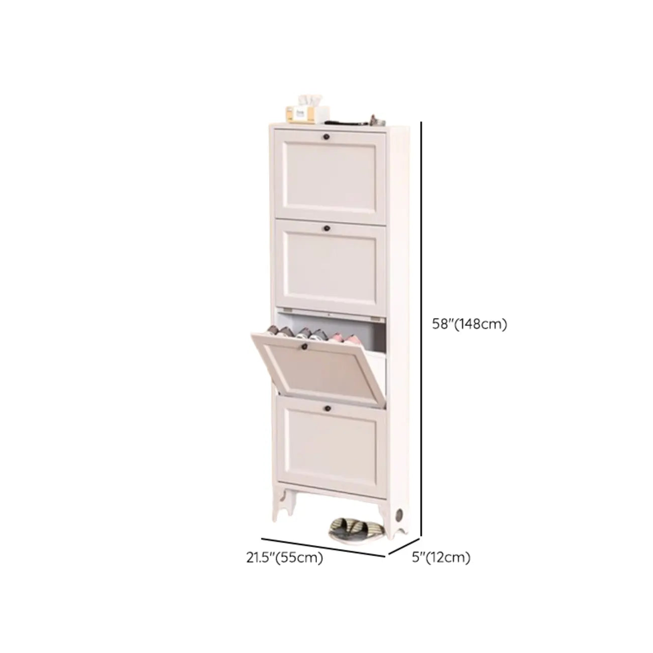 Armoire à chaussures compacte et mince en métal blanc à ouverture frontale