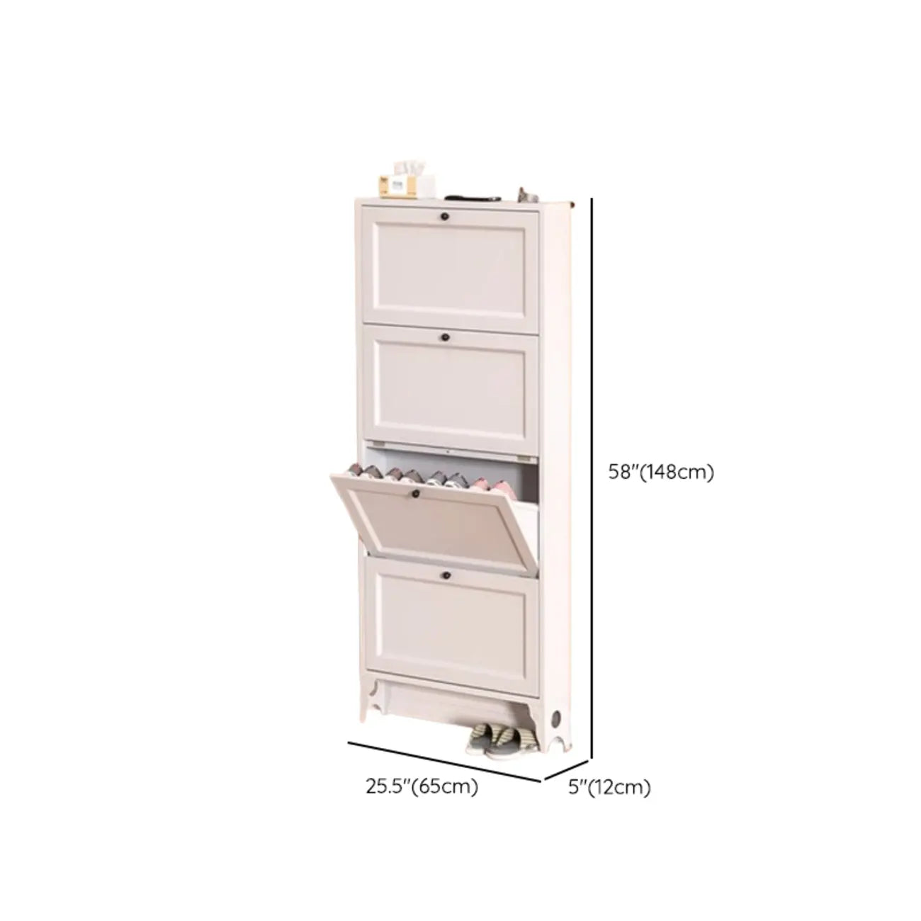 Armoire à chaussures compacte et mince en métal blanc à ouverture frontale