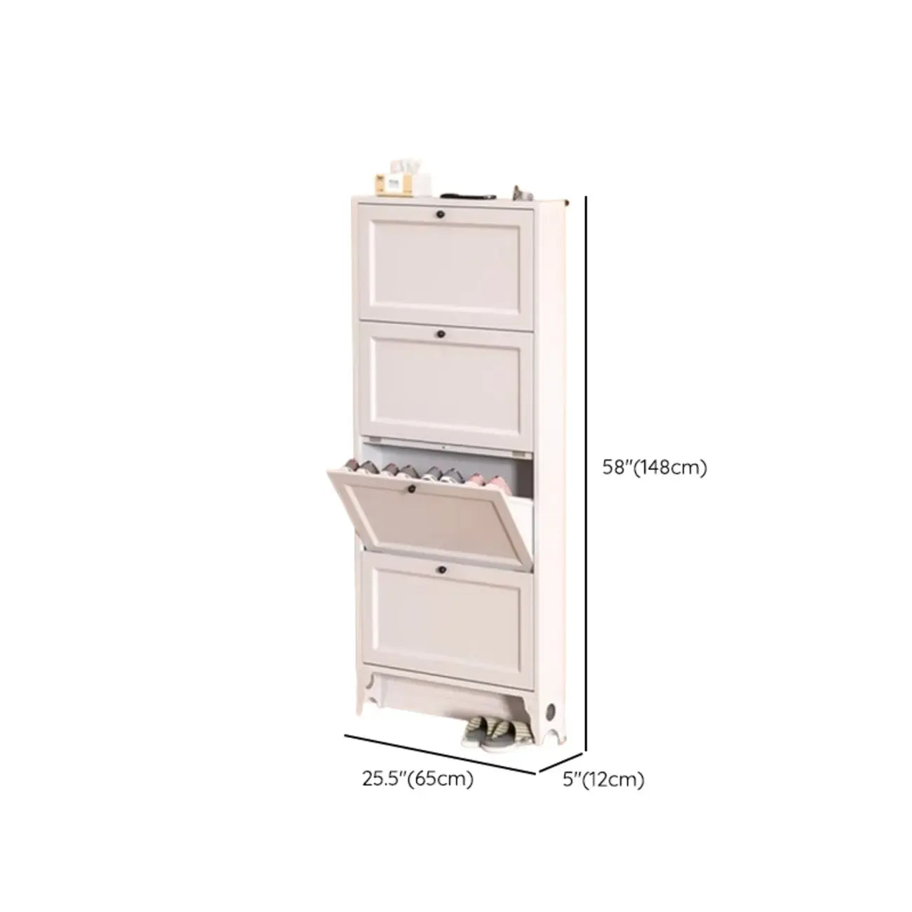 Armoire à chaussures compacte et mince en métal blanc à ouverture frontale