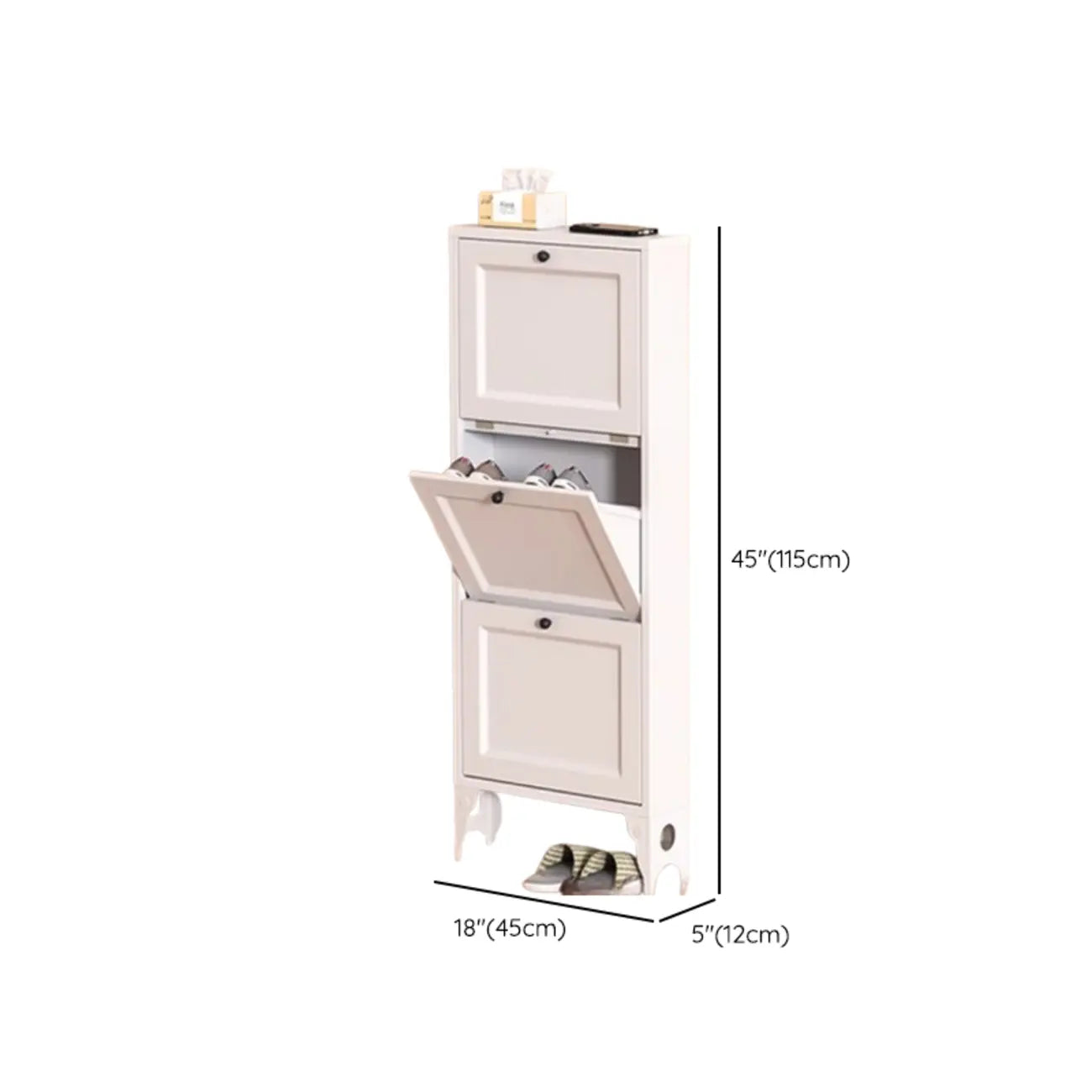 Armoire à chaussures compacte et mince en métal blanc à ouverture frontale