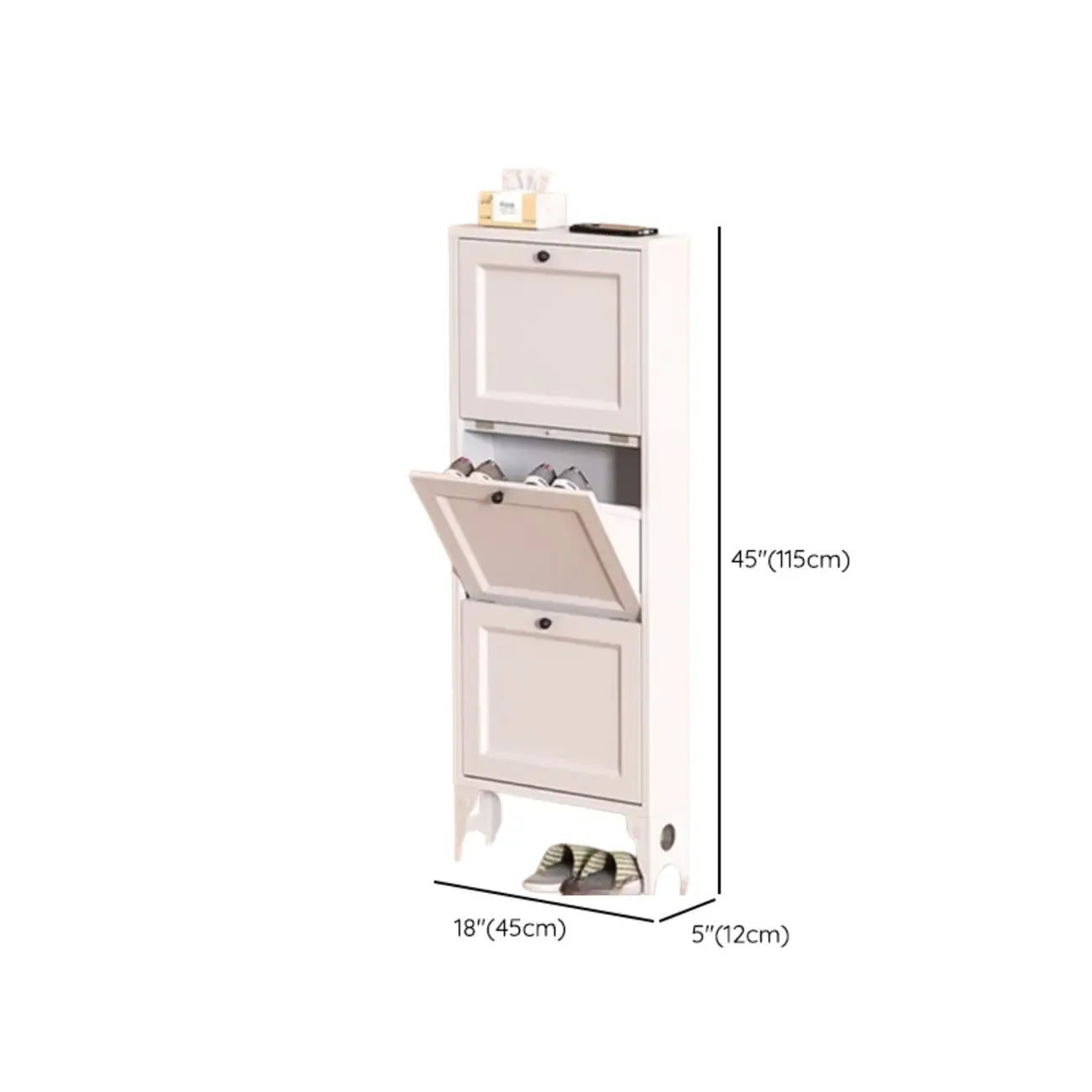 Armoire à chaussures compacte et mince en métal blanc à ouverture frontale