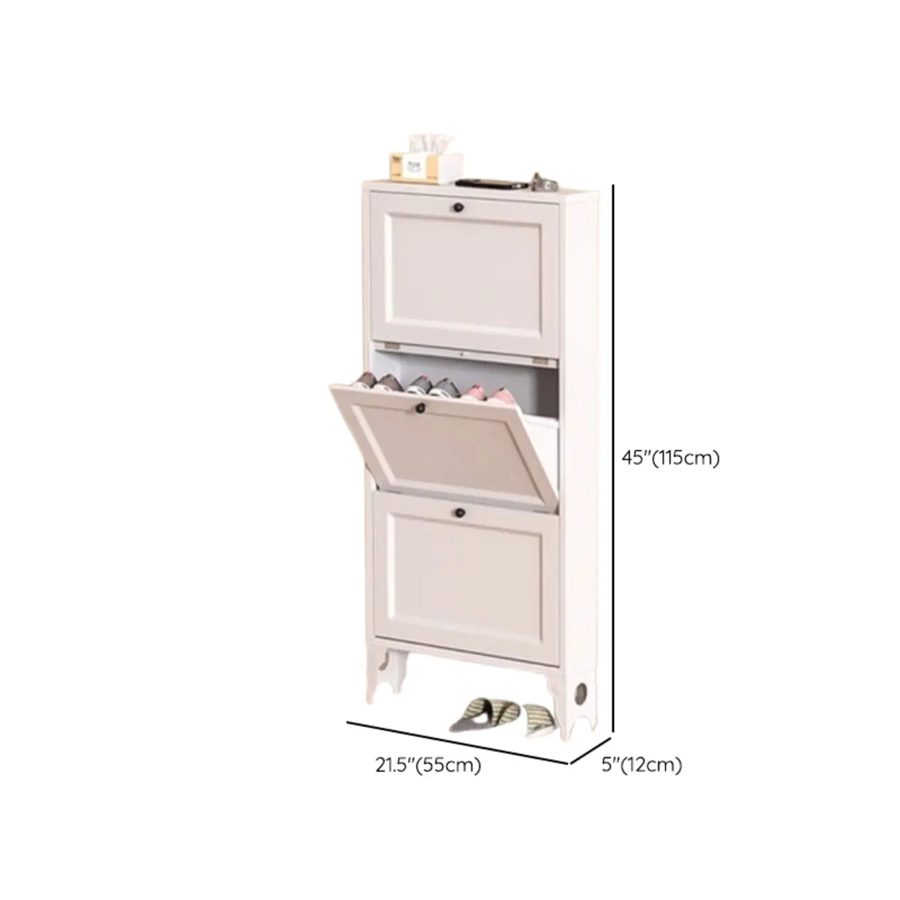 Armoire à chaussures compacte et mince en métal blanc à ouverture frontale