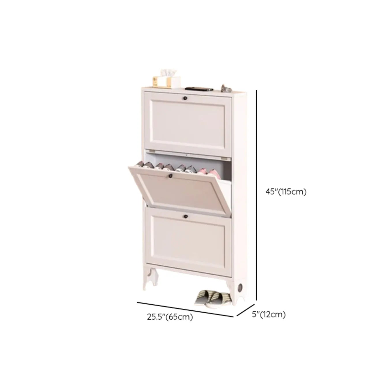 Armoire à chaussures compacte et mince en métal blanc à ouverture frontale
