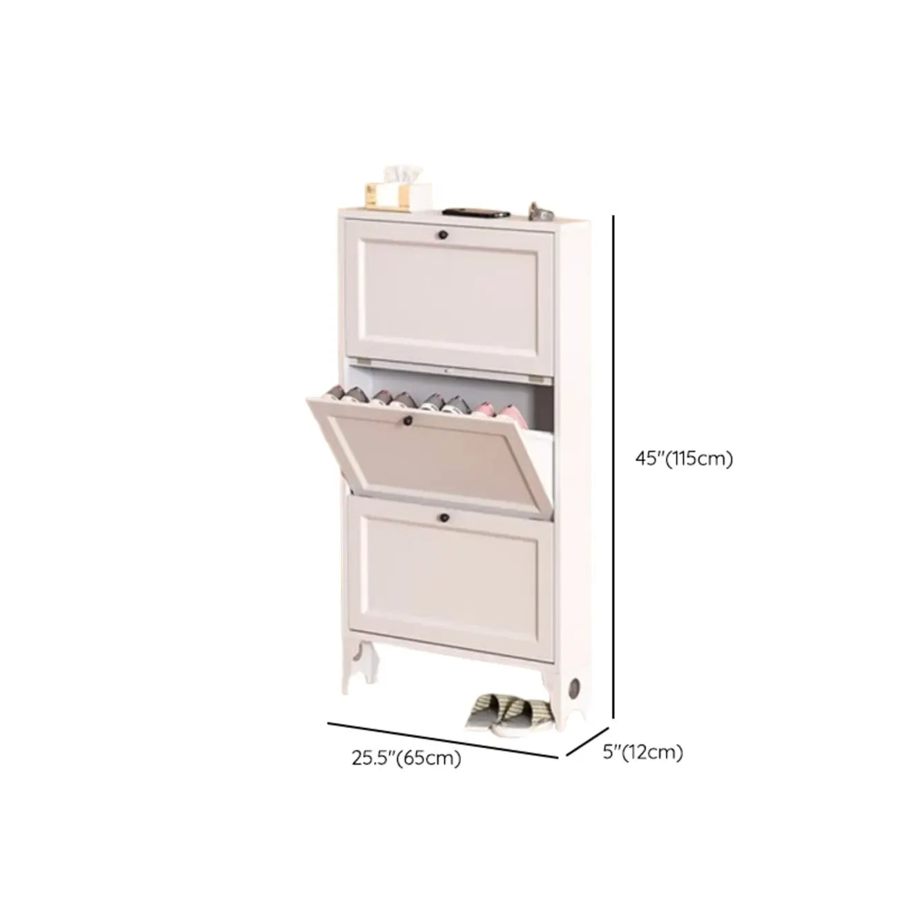 Armoire à chaussures compacte et mince en métal blanc à ouverture frontale