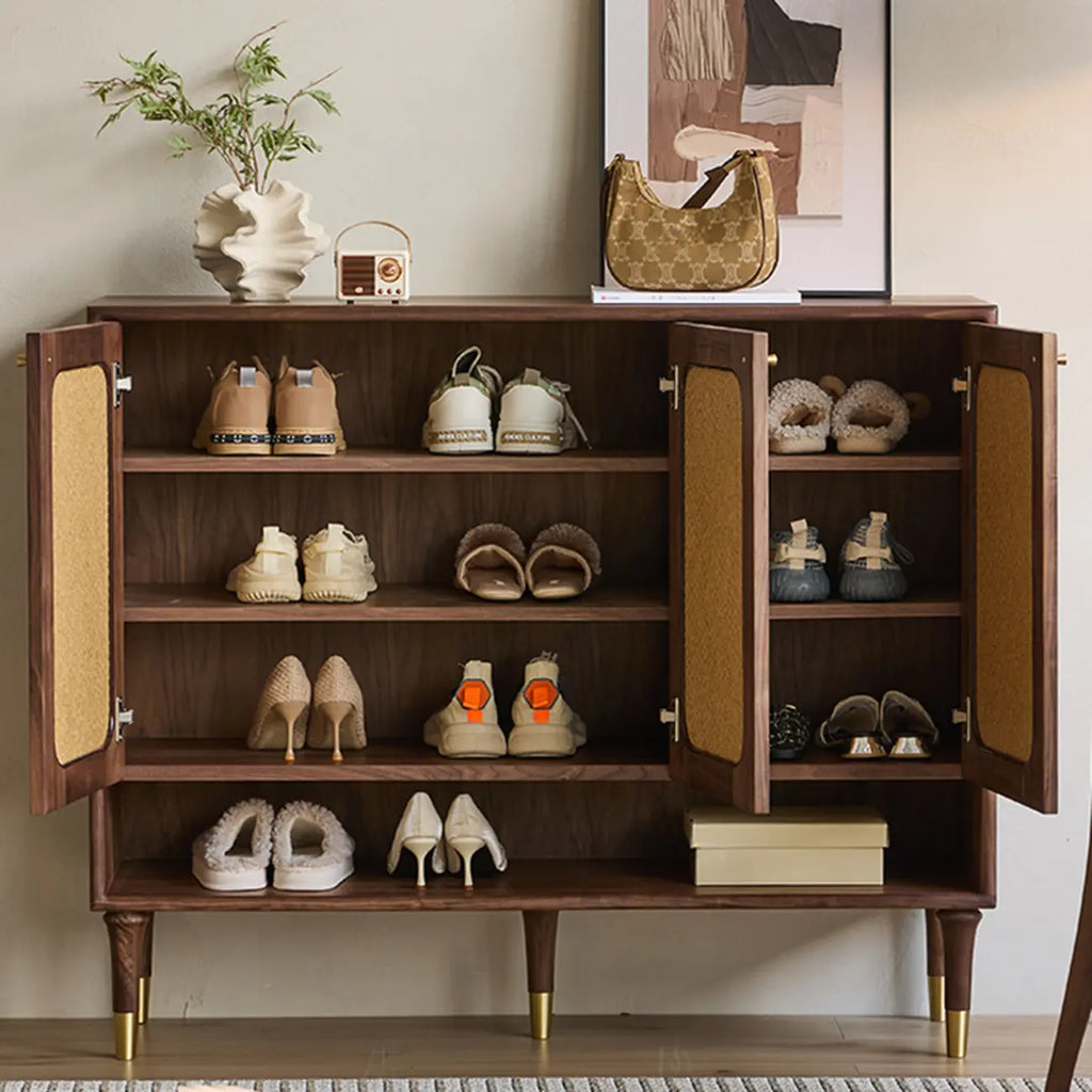 Meuble à chaussures d'entrée bohème en bois massif brun