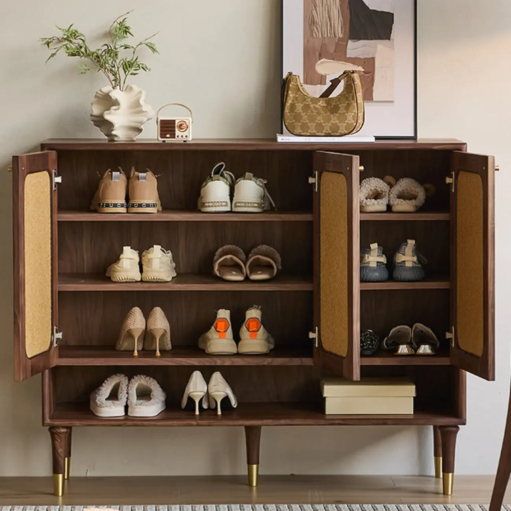 Meuble à chaussures d'entrée bohème en bois massif brun