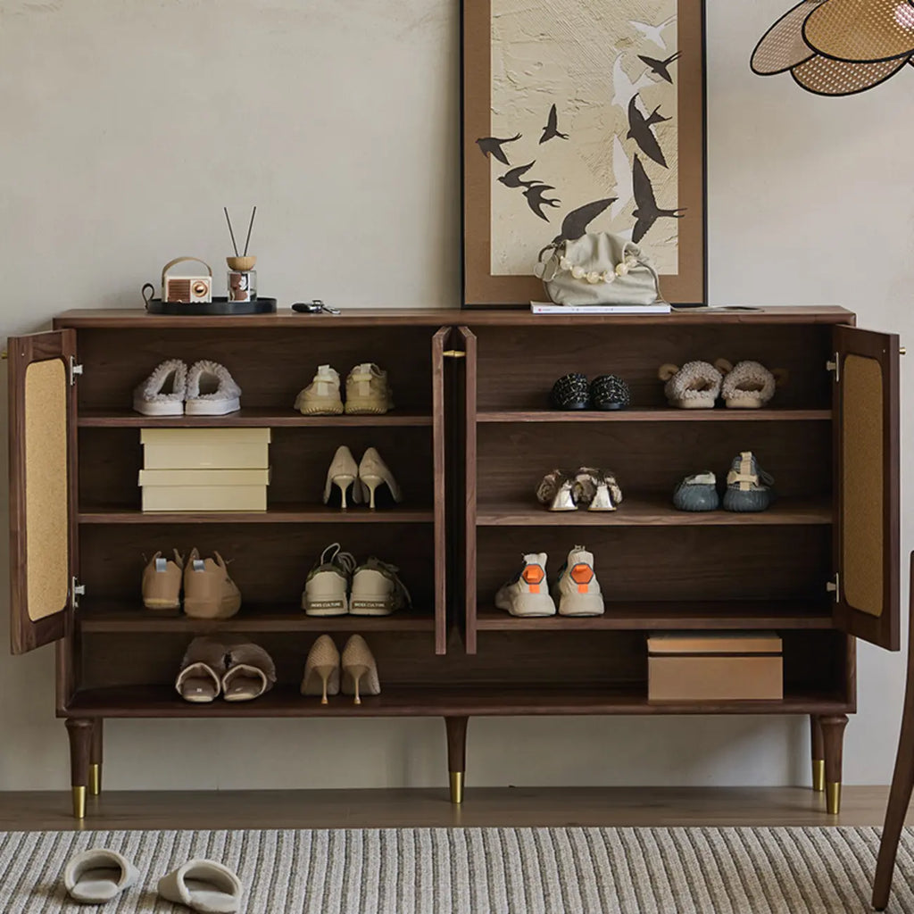 Meuble à chaussures d'entrée bohème en bois massif brun