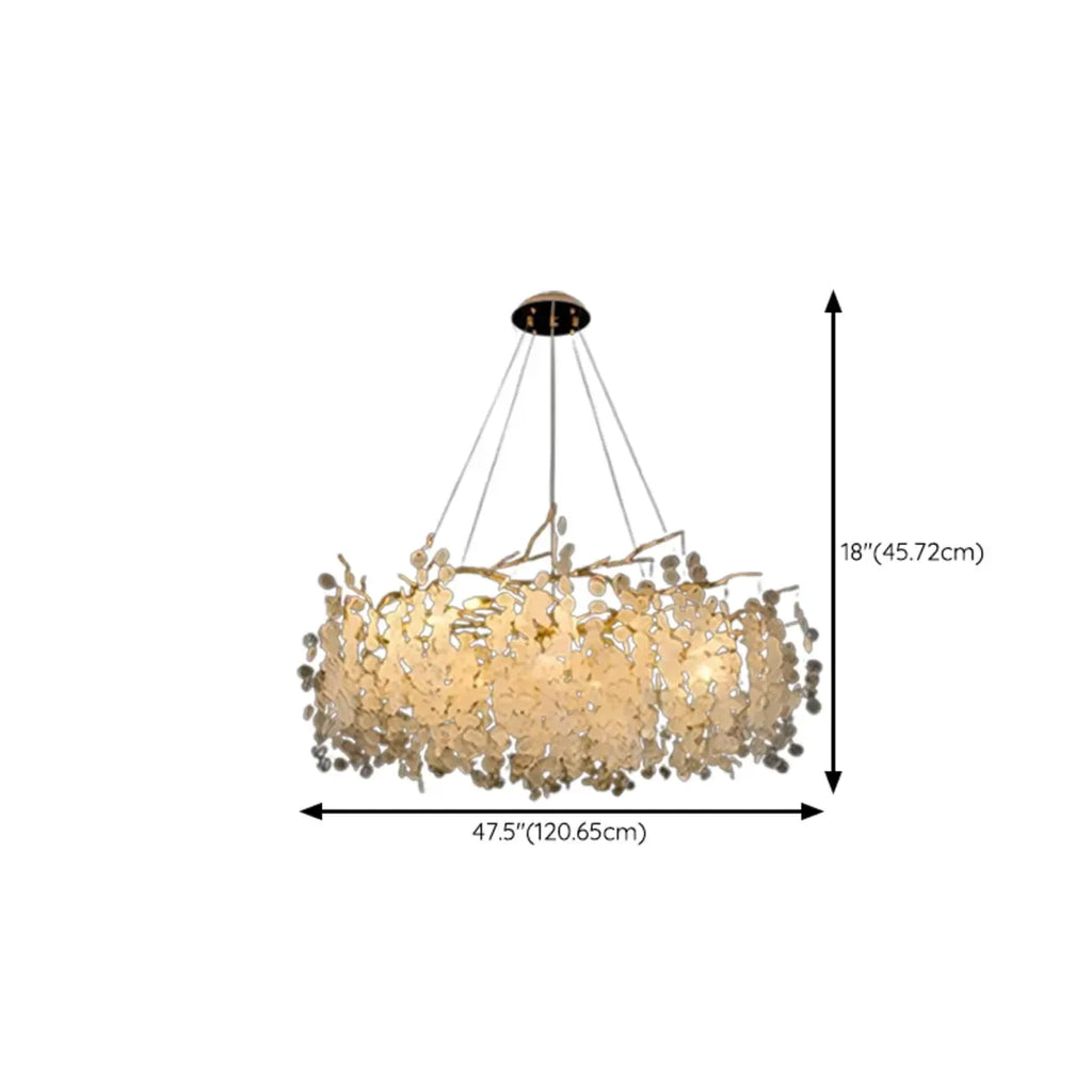 Lustre élégant suspendu en verre à branches dorées