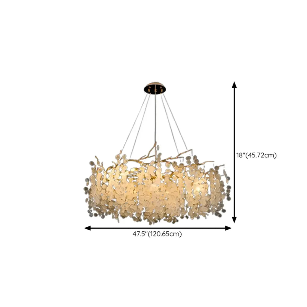 Lustre élégant suspendu en verre à branches dorées