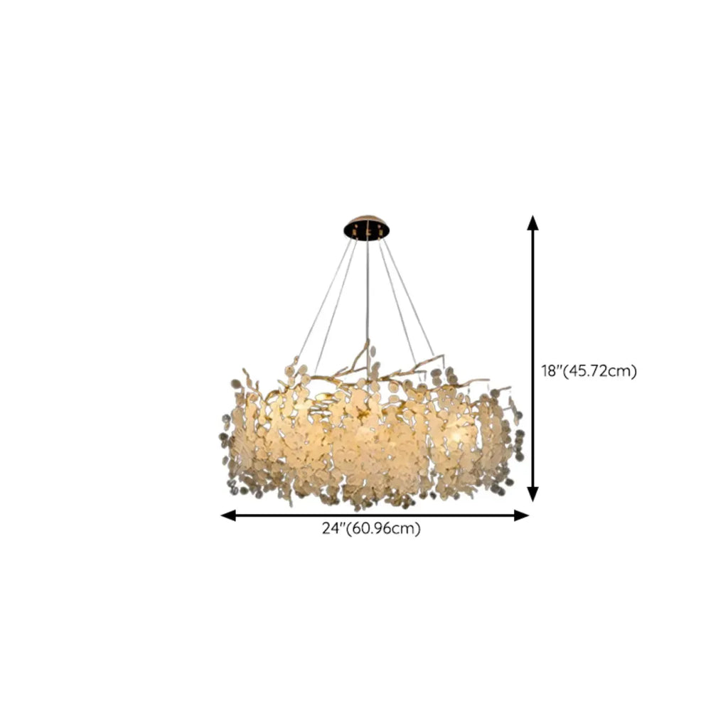 Lustre élégant suspendu en verre à branches dorées