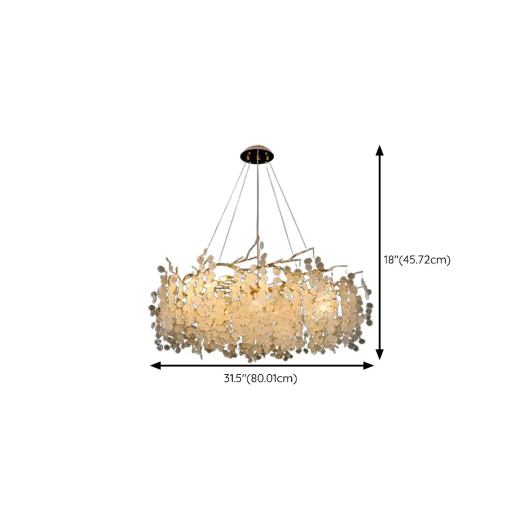Lustre élégant suspendu en verre à branches dorées