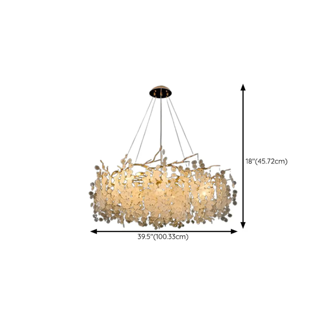 Lustre élégant suspendu en verre à branches dorées