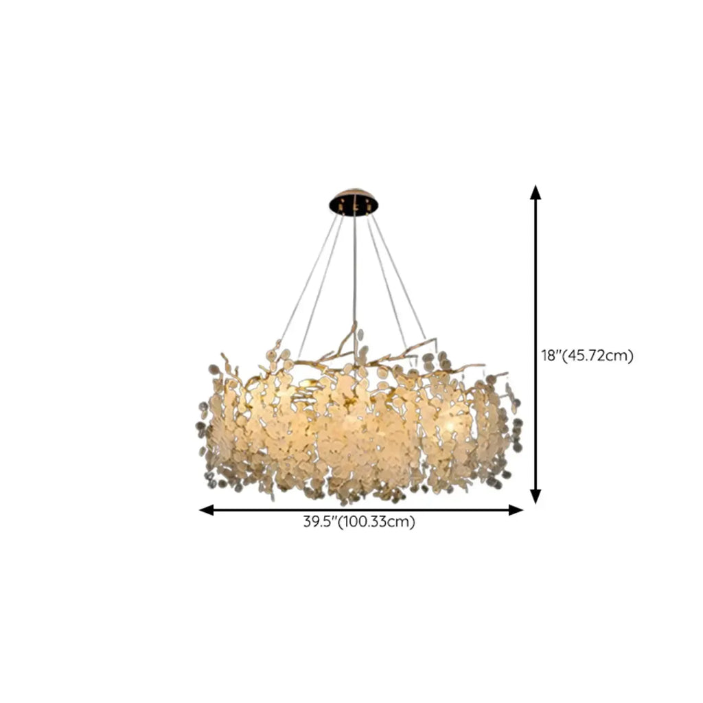 Lustre élégant suspendu en verre à branches dorées