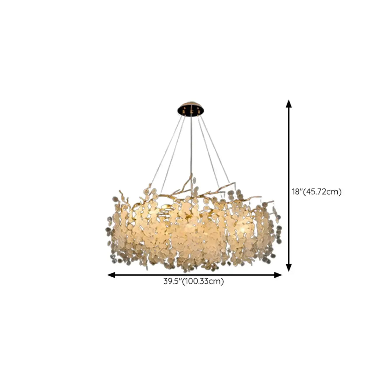 Lustre élégant suspendu en verre à branches dorées