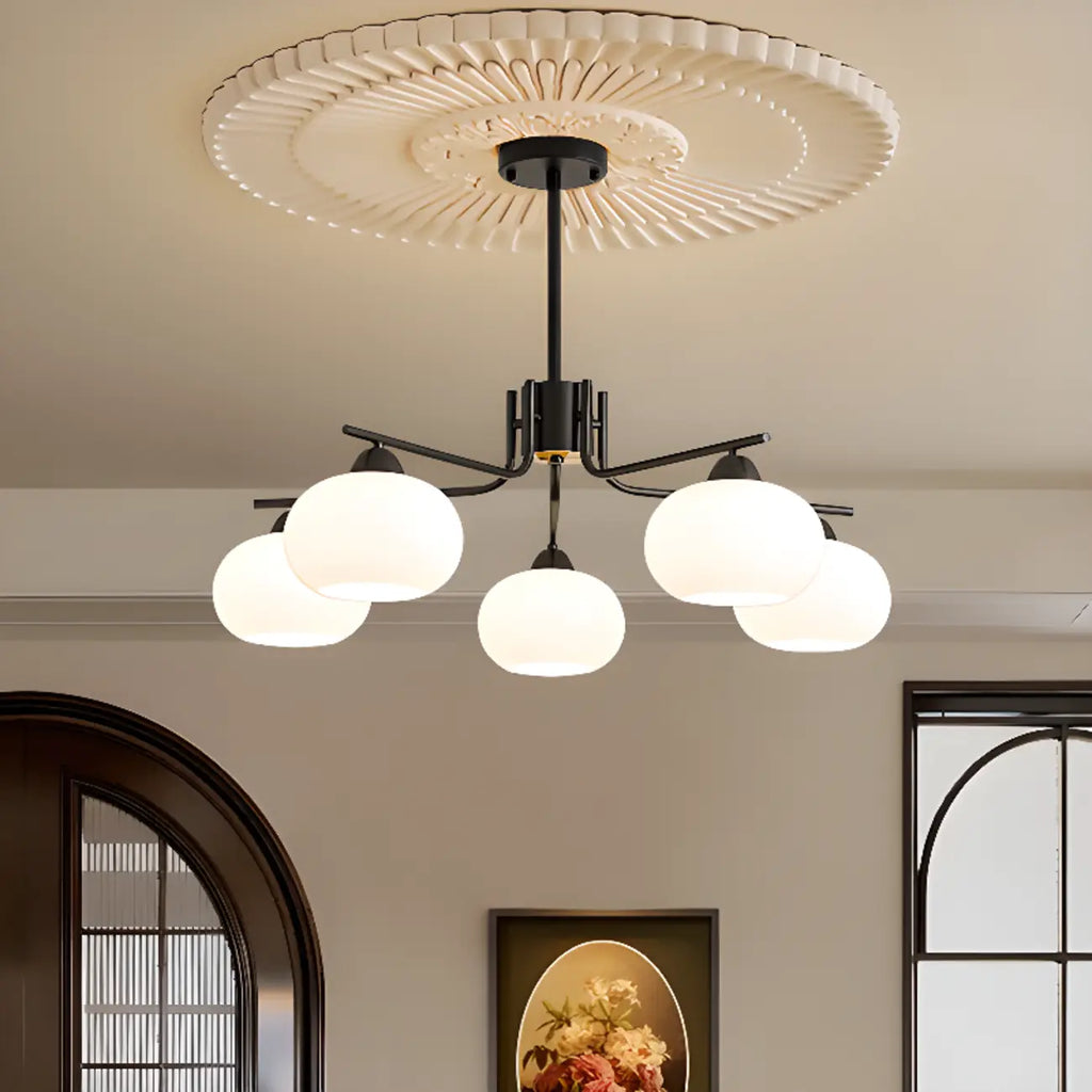 Lustre circulaire contemporain en verre, hauteur réglable.