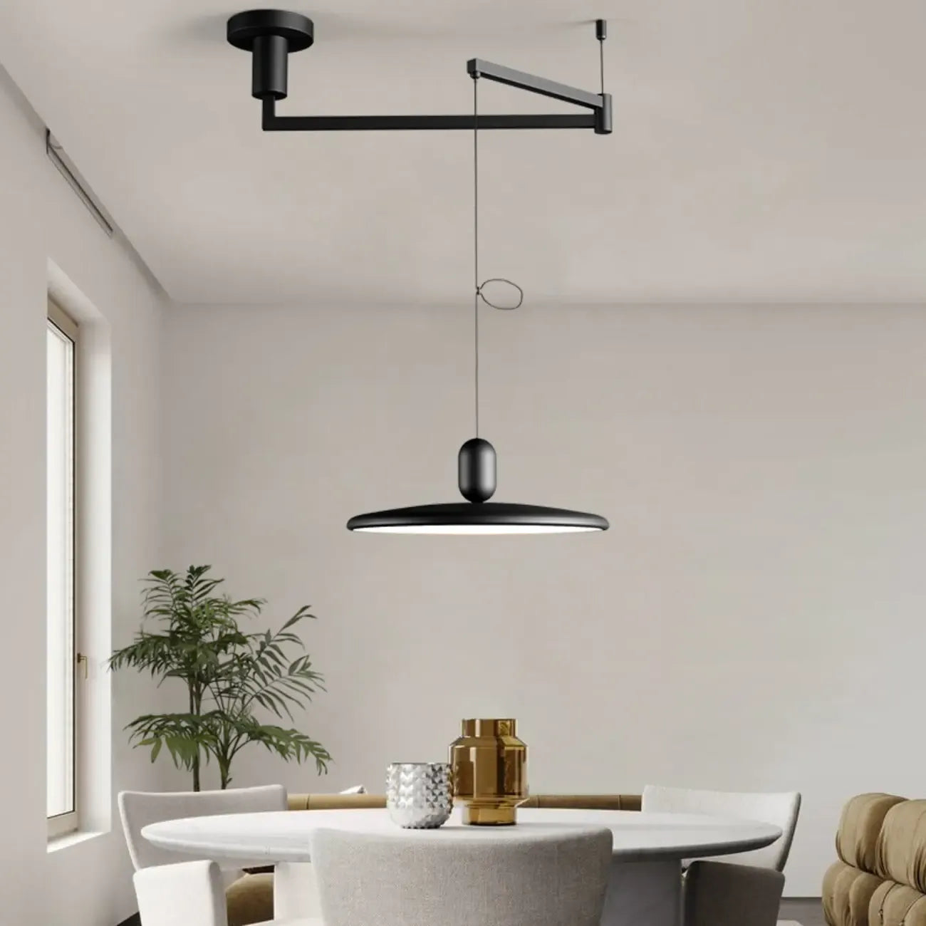 Suspension moderne à bras articulé LED noire pour salle à manger