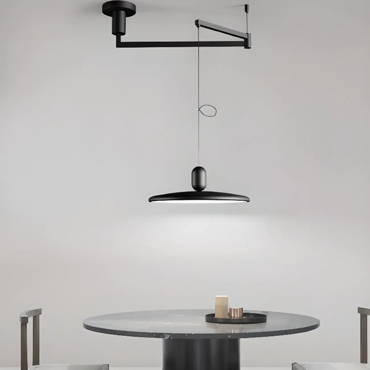 Suspension moderne à bras articulé LED noire pour salle à manger