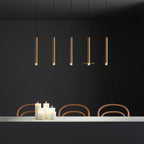 Suspension LED cylindrique dorée moderne et fine pour salle à manger