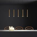 Suspension LED cylindrique dorée moderne et fine pour salle à manger