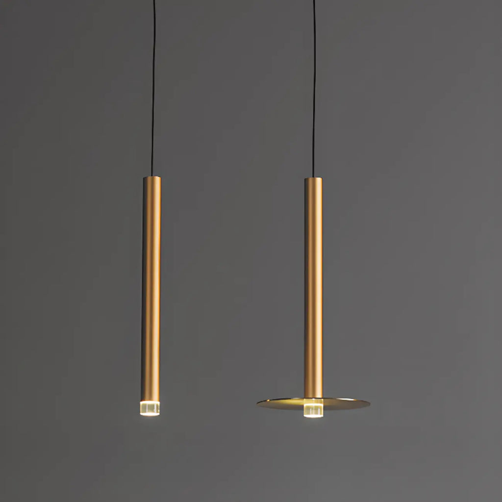 Suspension LED cylindrique dorée moderne et fine pour salle à manger
