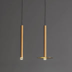 Suspension LED cylindrique dorée moderne et fine pour salle à manger