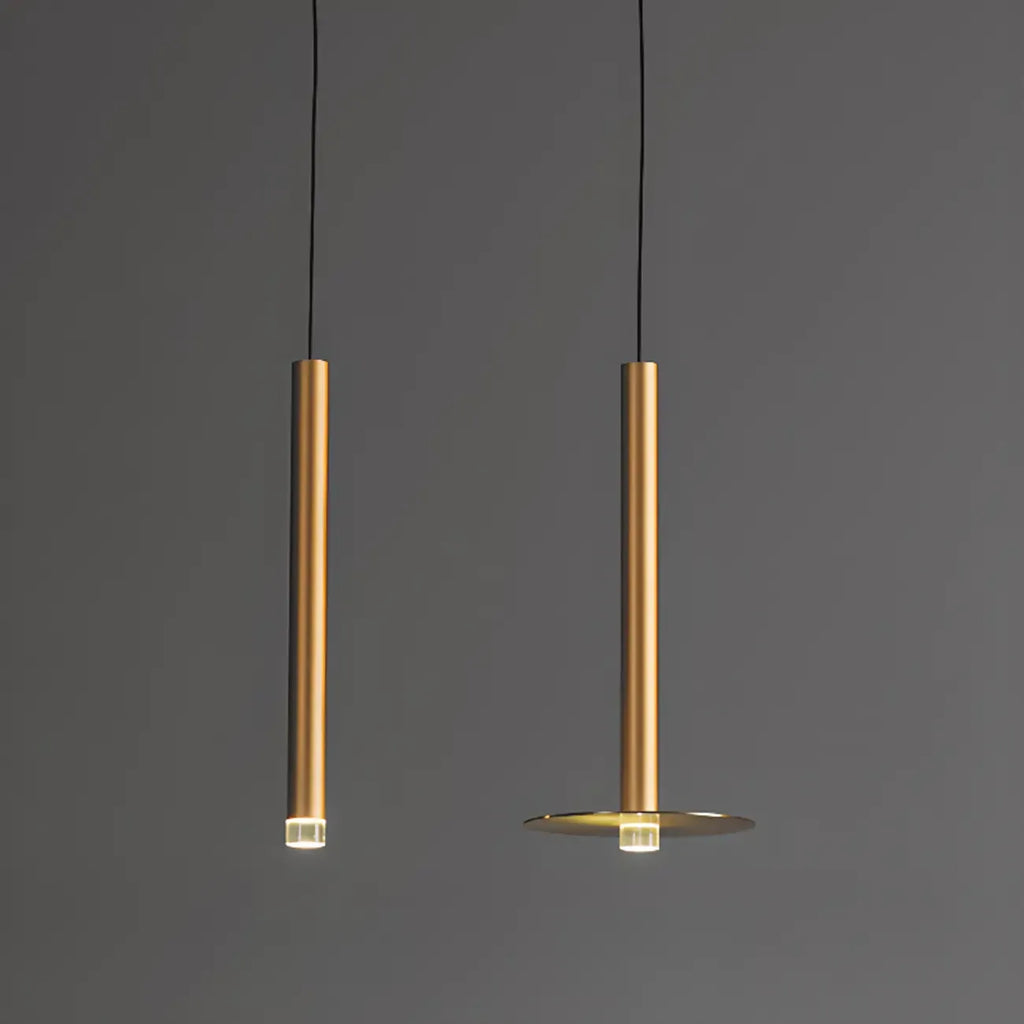 Suspension LED cylindrique dorée moderne et fine pour salle à manger