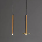 Suspension LED cylindrique dorée moderne et fine pour salle à manger