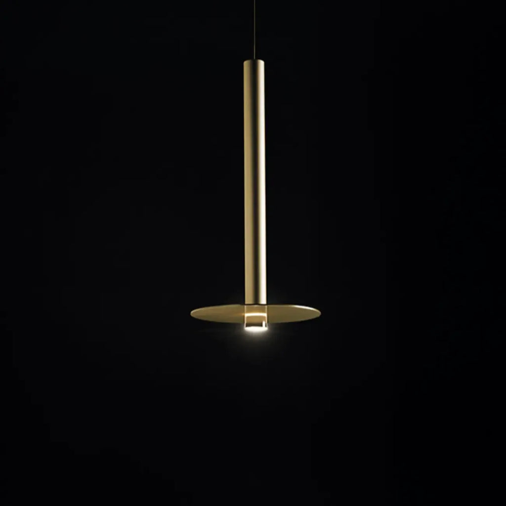 Suspension LED cylindrique dorée moderne et fine pour salle à manger