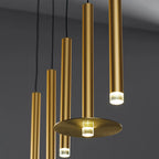 Suspension LED cylindrique dorée moderne et fine pour salle à manger