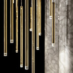 Suspension LED cylindrique dorée moderne et fine pour salle à manger