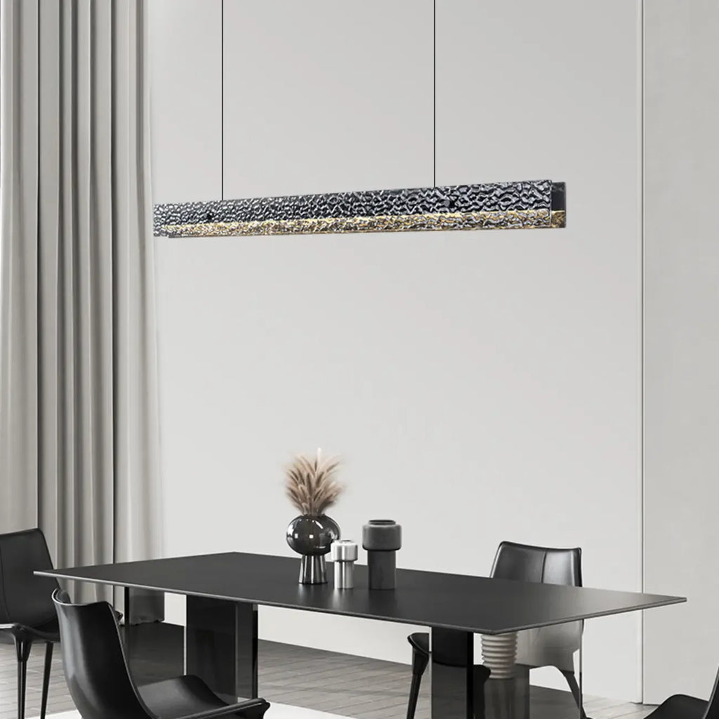 Suspension LED rectangulaire noire à intensité variable pour îlot de cuisine
