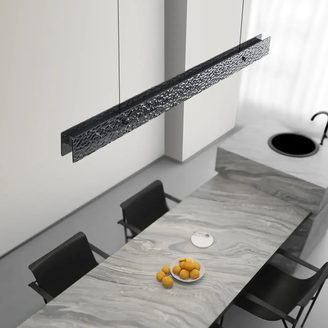 Suspension LED rectangulaire noire à intensité variable pour îlot de cuisine